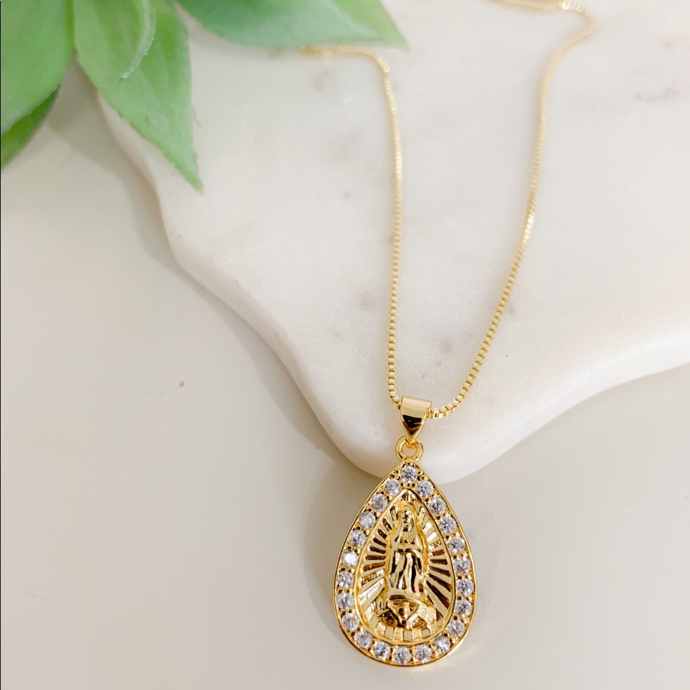 Tear Drop Lady Guadalupe Necklace |14k Gold Filled